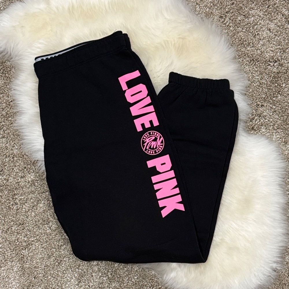 Victoria's Secret PINK Black Track Joggers with Pink Logo